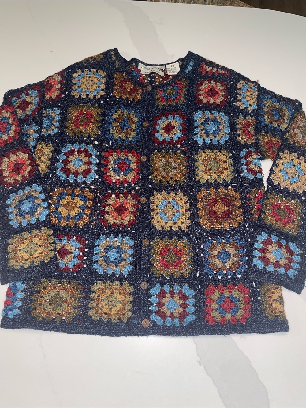 Vintage David Brooks Crochet Patchwork Cardigan granny square hand made L